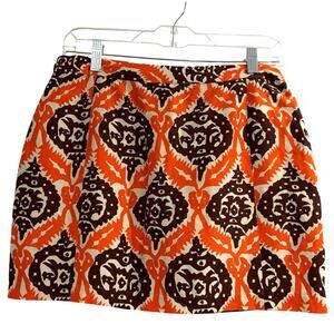 Plenty mini skirt size 4 linen & silk blend orange & brown Batik pockets lined
